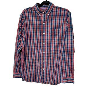 Chaps Blue Red Green Plaid Long Sleeve Button Down Casual Shirt Western Country